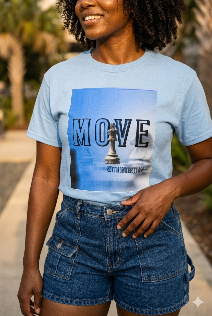 Move With Intention Shirt Blue | Motivational Mindset Graphic Tee