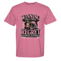 Pink t-shirt with motivational quote and graphic design on a white background