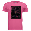 Pink t-shirt with a graphic design on a white background